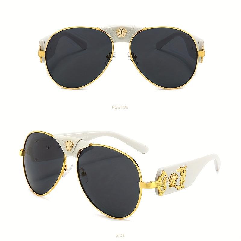 Aviator Sunglasses Metal Frame PU Leather Gradient UV400
