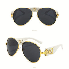 Aviator Sunglasses Metal Frame PU Leather Gradient UV400