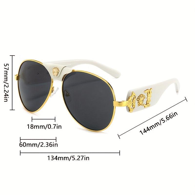 Aviator Sunglasses Metal Frame PU Leather Gradient UV400