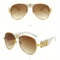Aviator Sunglasses Metal Frame PU Leather Gradient UV400