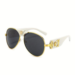 Aviator Sunglasses Metal Frame PU Leather Gradient UV400
