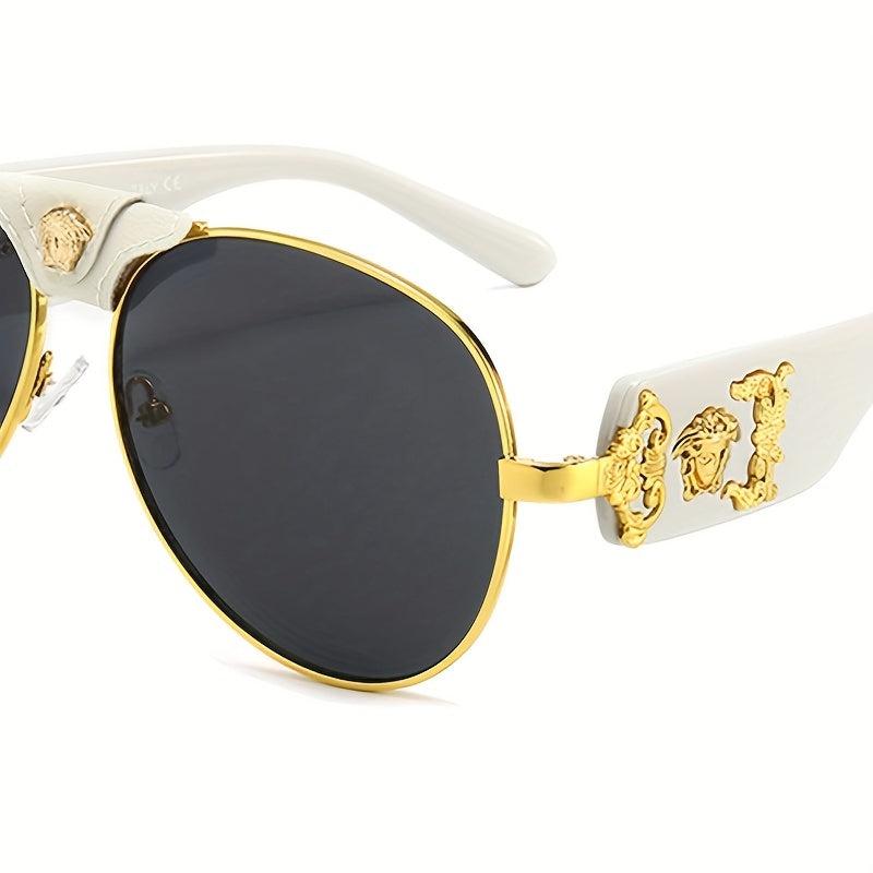 Aviator Sunglasses Metal Frame PU Leather Gradient UV400