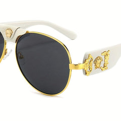 Aviator Sunglasses Metal Frame PU Leather Gradient UV400