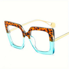 Cat Eye Clear Lens Glasses For Women Men Large Block Frame Anti Light Glasses