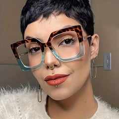 Cat Eye Clear Lens Glasses For Women Men Large Block Frame Anti Light Glasses