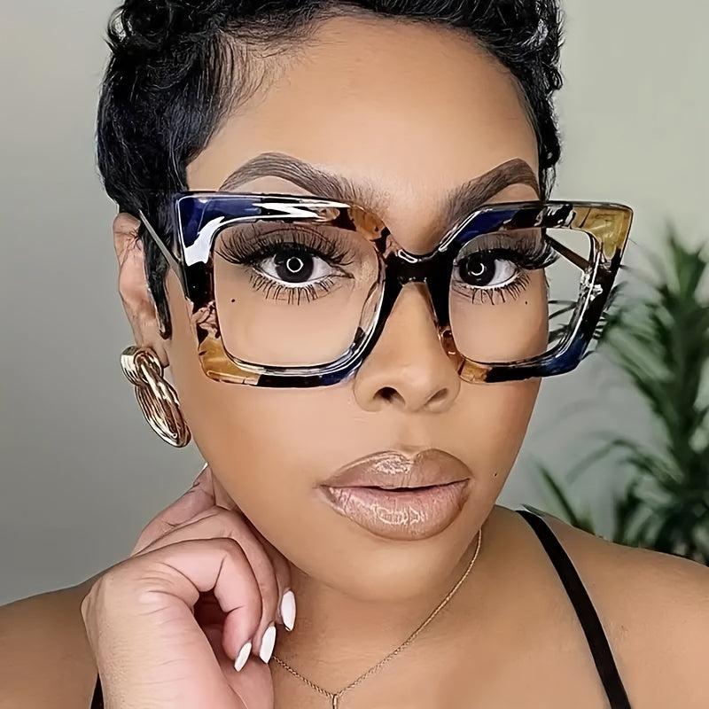 Cat Eye Clear Lens Glasses For Women Men Large Block Frame Anti Light Glasses