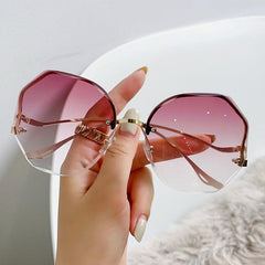 Oversized Polygon Sunglasses Gradient Shades Metal Temple Eyewear for Women