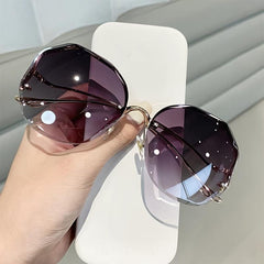 Oversized Polygon Sunglasses Gradient Shades Metal Temple Eyewear for Women