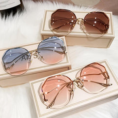 Oversized Polygon Sunglasses Gradient Shades Metal Temple Eyewear for Women