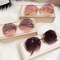 Oversized Polygon Sunglasses Gradient Shades Metal Temple Eyewear for Women