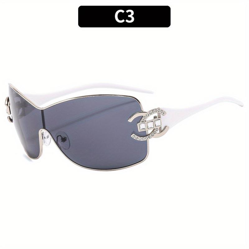 Y2K Wrap Around Sunglasses Rhinestone Decor Glasses UV400
