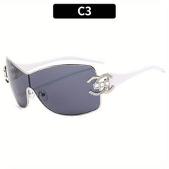 Y2K Wrap Around Sunglasses Rhinestone Decor Glasses UV400