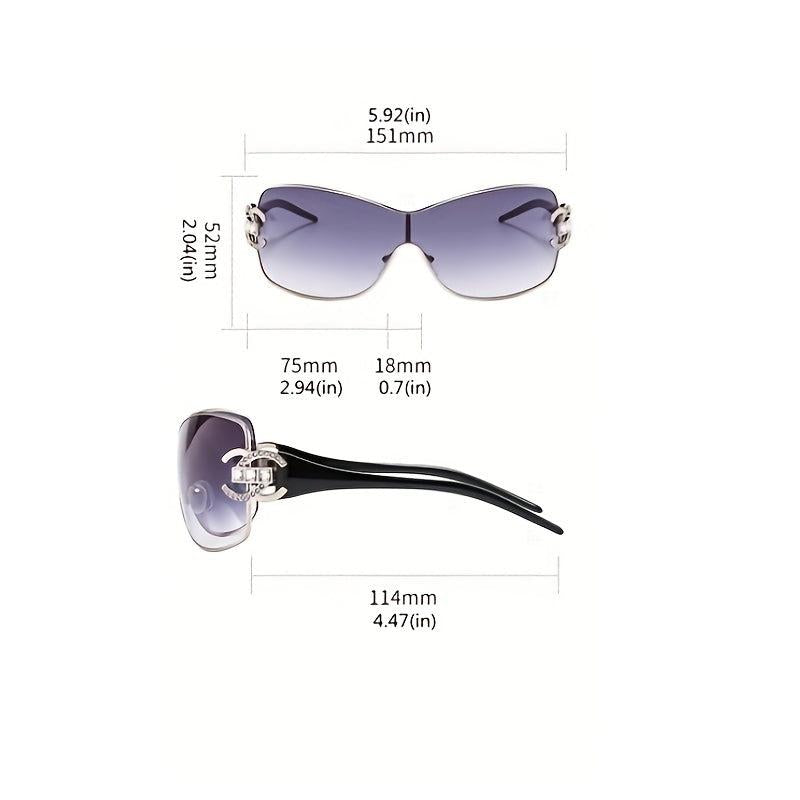 Y2K Wrap Around Sunglasses Rhinestone Decor Glasses UV400