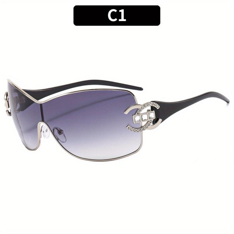 Y2K Wrap Around Sunglasses Rhinestone Decor Glasses UV400
