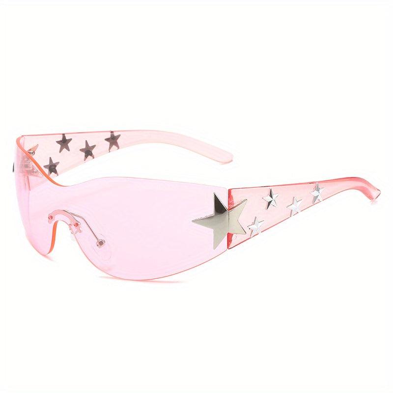 Y2K Sunglasses Cyberpunk Star Wrap Around Rimless Glasses UV400