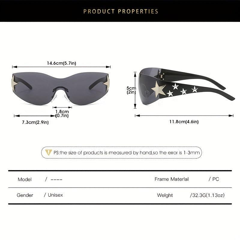 Y2K Sunglasses Cyberpunk Star Wrap Around Rimless Glasses UV400