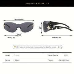 Y2K Sunglasses Cyberpunk Star Wrap Around Rimless Glasses UV400