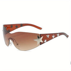 Y2K Sunglasses Cyberpunk Star Wrap Around Rimless Glasses UV400