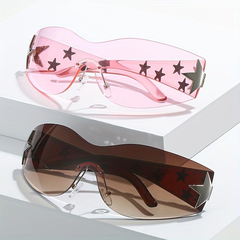 Y2K Sunglasses Cyberpunk Star Wrap Around Rimless Glasses UV400