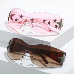 Y2K Sunglasses Cyberpunk Star Wrap Around Rimless Glasses UV400