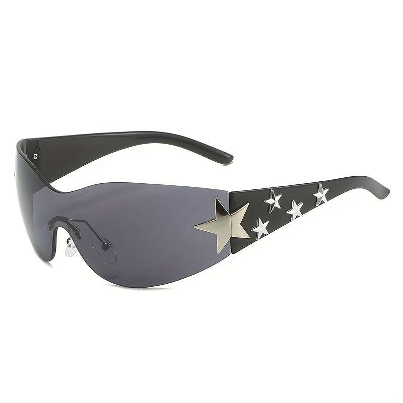 Y2K Sunglasses Cyberpunk Star Wrap Around Rimless Glasses UV400
