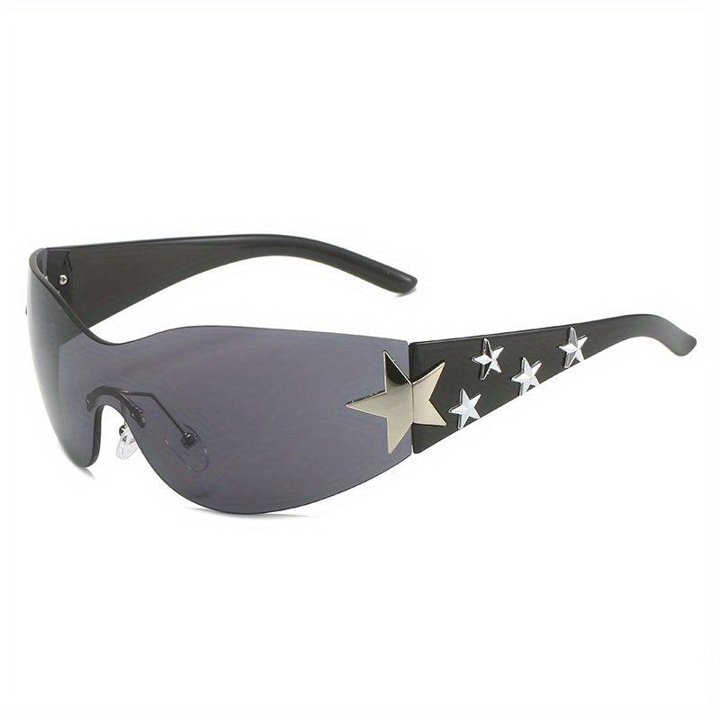 Y2K Sunglasses Cyberpunk Star Wrap Around Rimless Glasses UV400