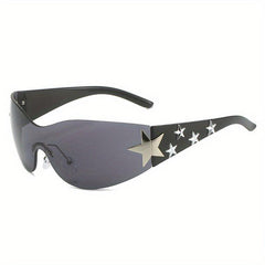 Y2K Sunglasses Cyberpunk Star Wrap Around Rimless Glasses UV400