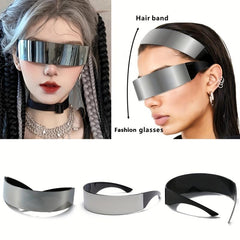Y2K Rimless Sunglasses Cyberpunk Wide Temple Eyewear UV400