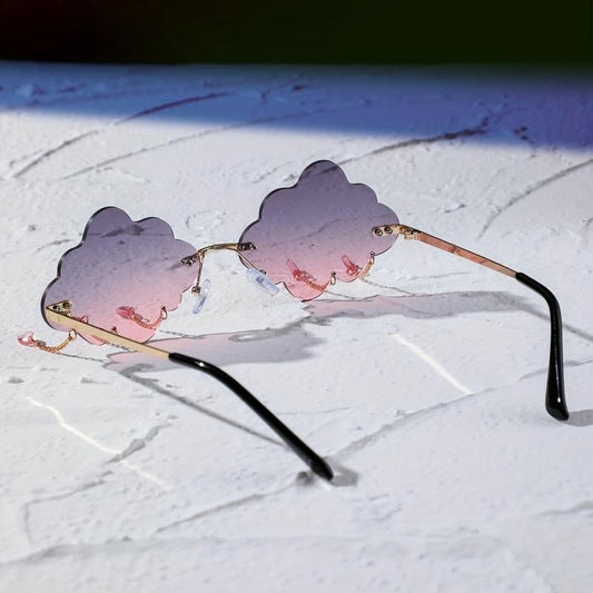 Cloud Rimless Sunglasses Ombre Lens Tassel & Rivet Decor UV400