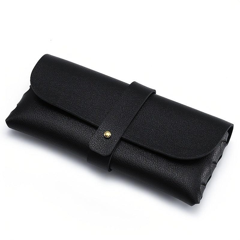 Faux Leather Eyeglass Case With Belt Button & Press Buckle