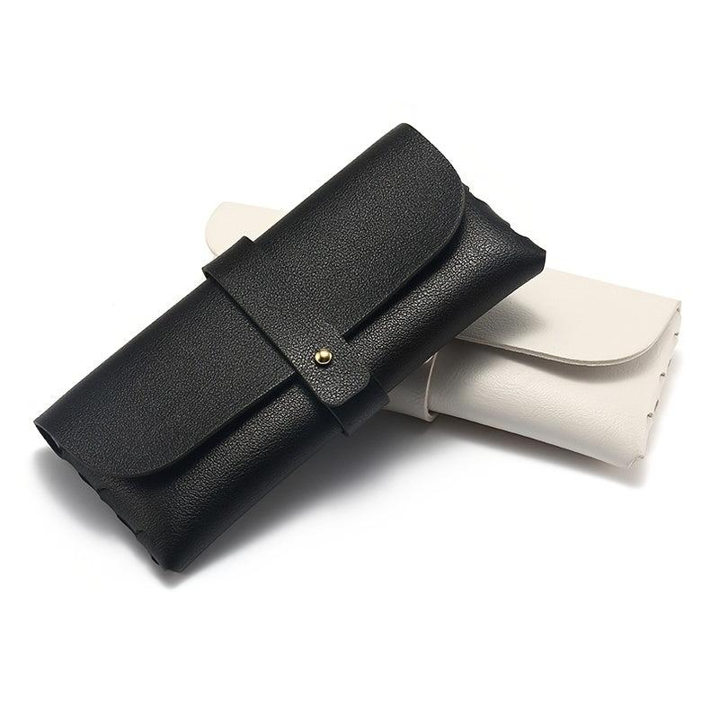 Faux Leather Eyeglass Case With Belt Button & Press Buckle