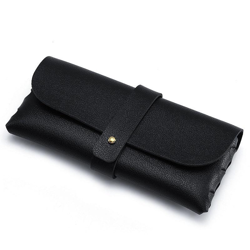 Faux Leather Eyeglass Case With Belt Button & Press Buckle