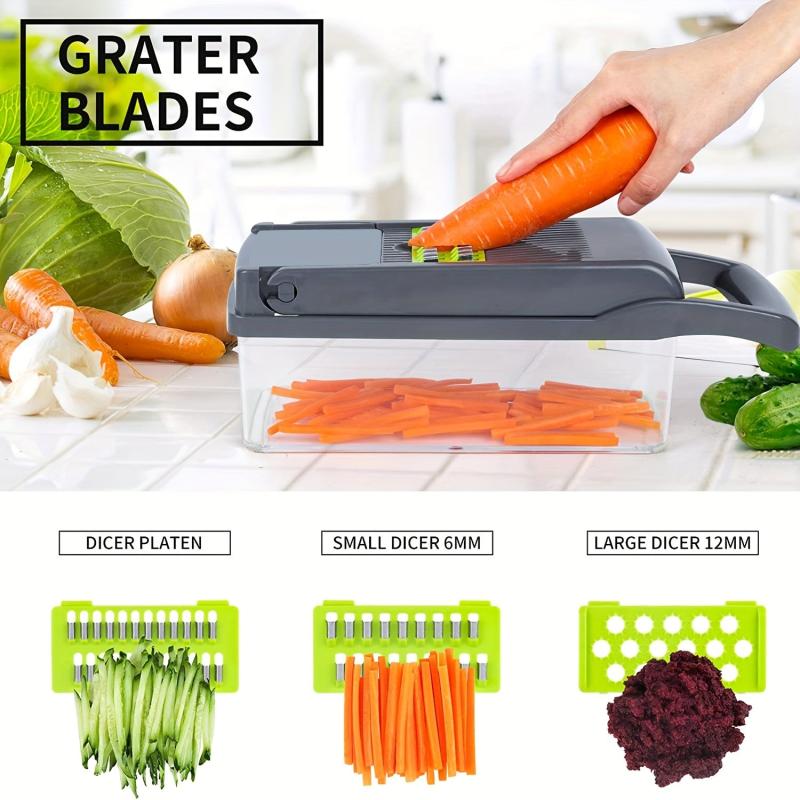 8-Blade Vegetable Chopper w/ Container for Slicing, Mincing, Cutting Onions