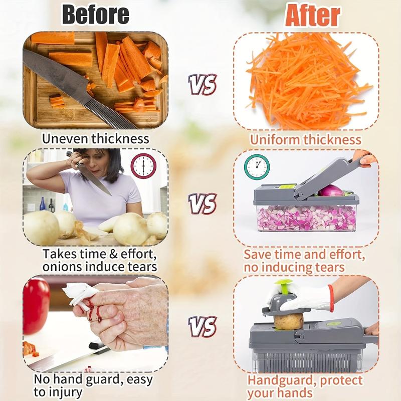 8-Blade Vegetable Chopper w/ Container for Slicing, Mincing, Cutting Onions