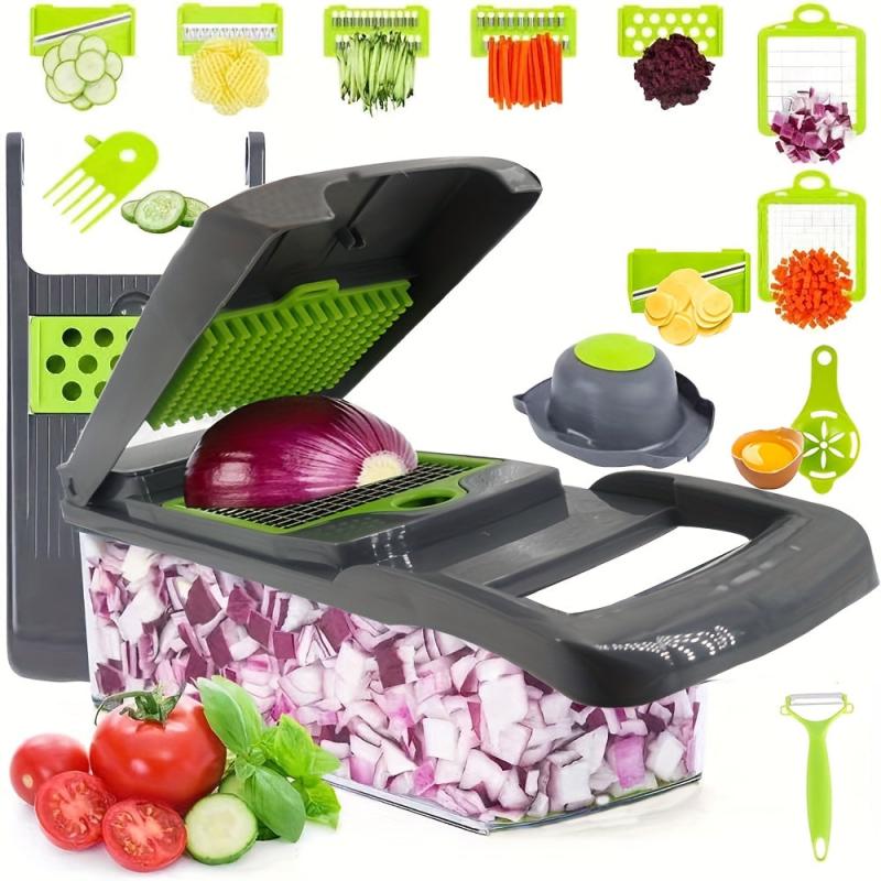 8-Blade Vegetable Chopper w/ Container for Slicing, Mincing, Cutting Onions