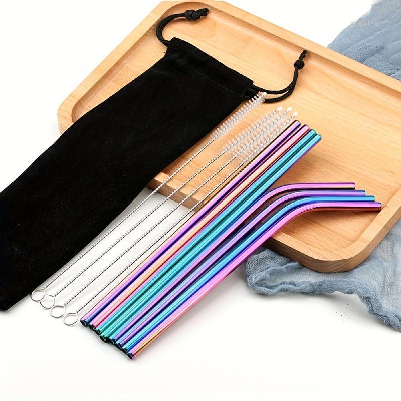 4pc Reusable Stainless Steel Straw & Brush Set with Bag