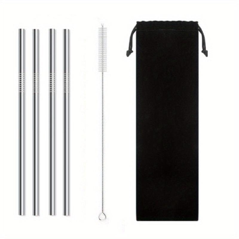 4pc Reusable Stainless Steel Straw & Brush Set with Bag