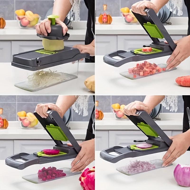 14pcs Vegetable Chopper & Fruit Slicer w/ Container - Manual Food Grater