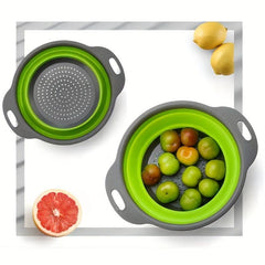 2pcs Foldable Silicone Colander Vegetable Washing Basket Strain