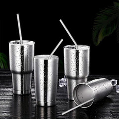 11pcs Rainbow Metal Straws Set w/ Cleaner Brush 304 Stainless Steel