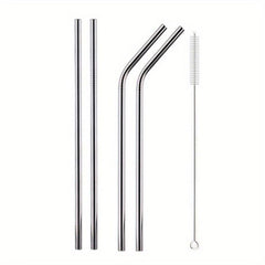 11pcs Rainbow Metal Straws Set w/ Cleaner Brush 304 Stainless Steel