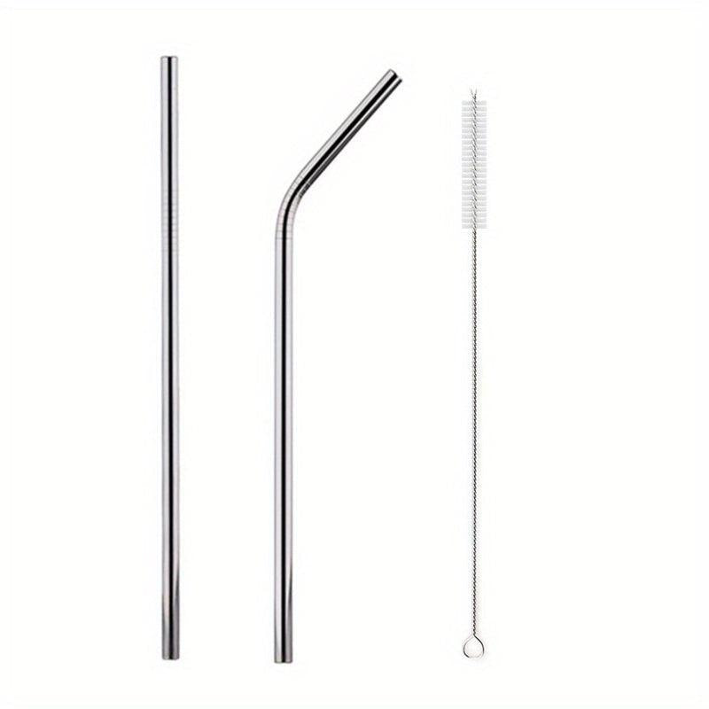11pcs Rainbow Metal Straws Set w/ Cleaner Brush 304 Stainless Steel