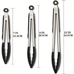 3pcs Kitchen Tongs Silicone Tips Stainless Steel BBQ Cooking Grilling Locking