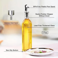 Glass Olive Vinegar Bottle 17oz 500ml With Funnel & Labels