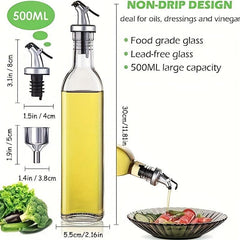 Glass Olive Vinegar Bottle 17oz 500ml With Funnel & Labels