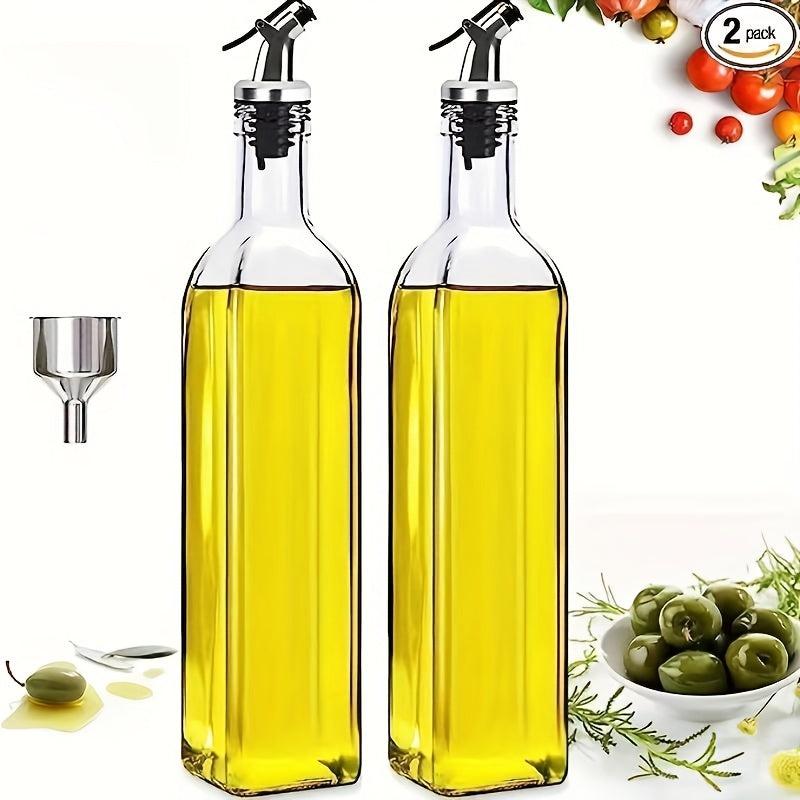 Glass Olive Vinegar Bottle 17oz 500ml With Funnel & Labels