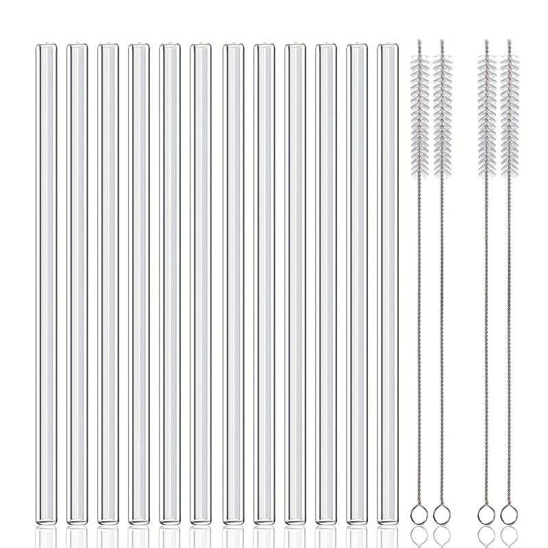 16pcs Reusable Glass Drinking Straws 8.5''x10MM w/ Cleaning Brush