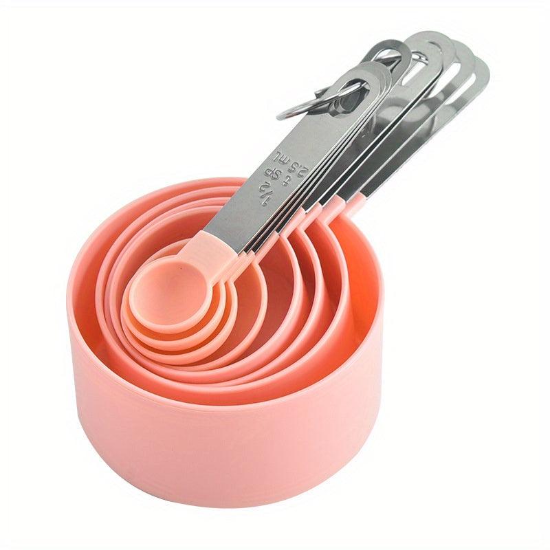 8pcs Measuring Cups & Spoons Set Plastic w/ Stainless Steel Handle