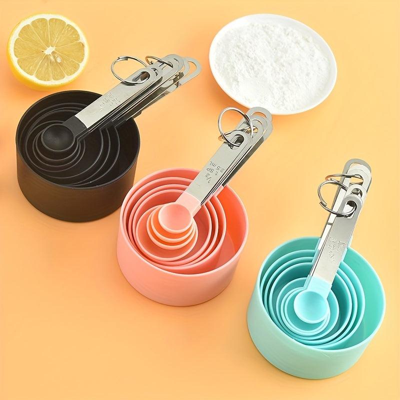 8pcs Measuring Cups & Spoons Set Plastic w/ Stainless Steel Handle