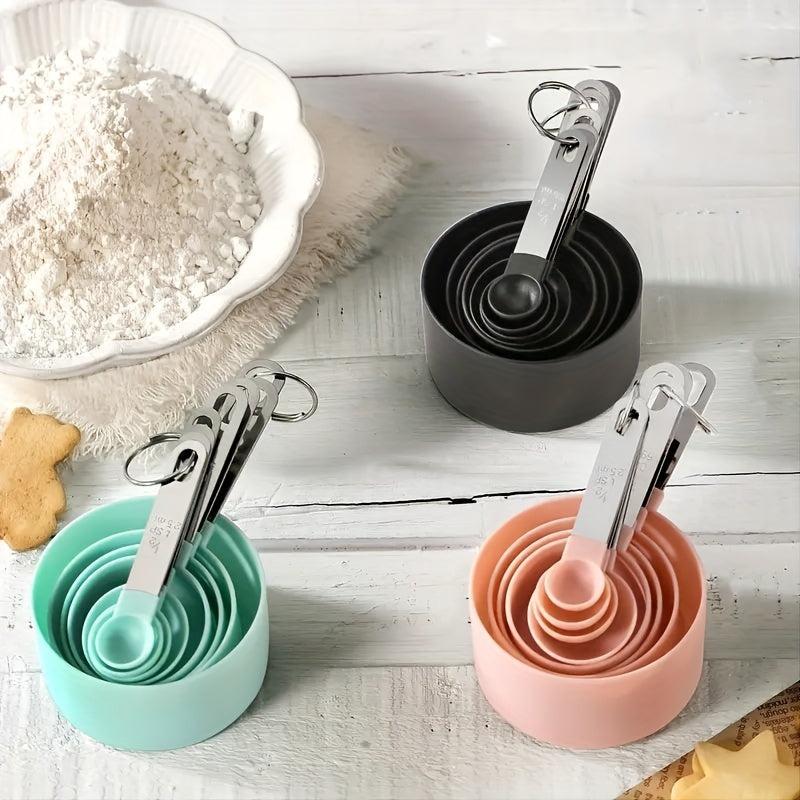 8pcs Measuring Cups & Spoons Set Plastic w/ Stainless Steel Handle